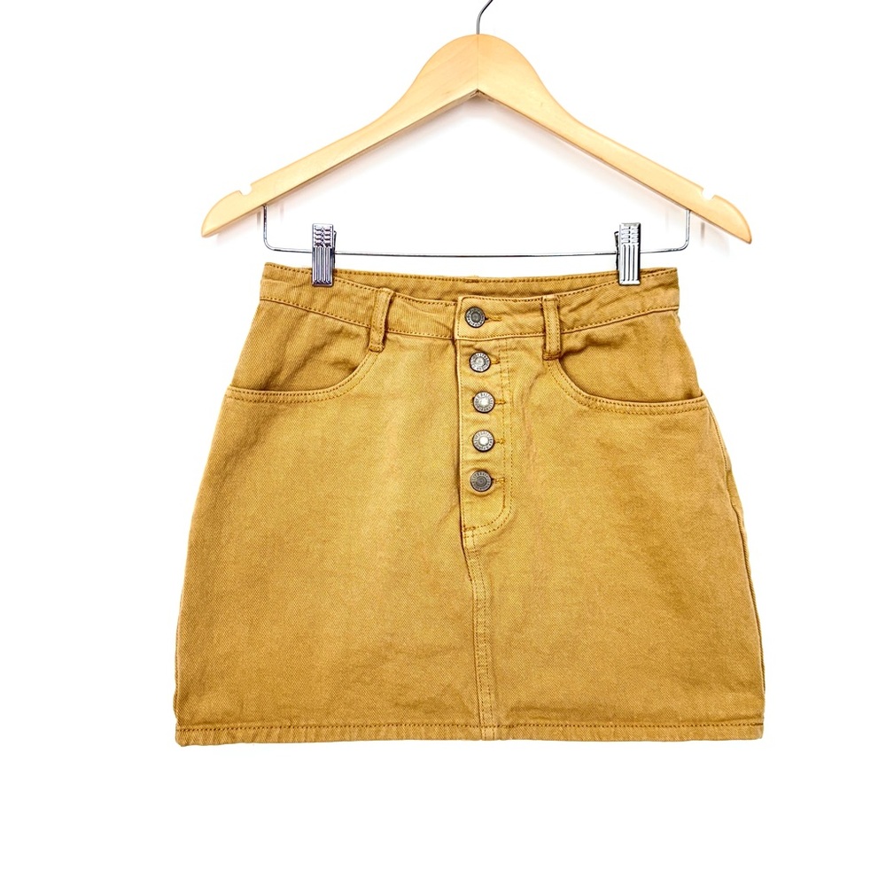 J. Galt Brandy Melville Button Fly Beige Tan Denim Fitted Mini Skirt